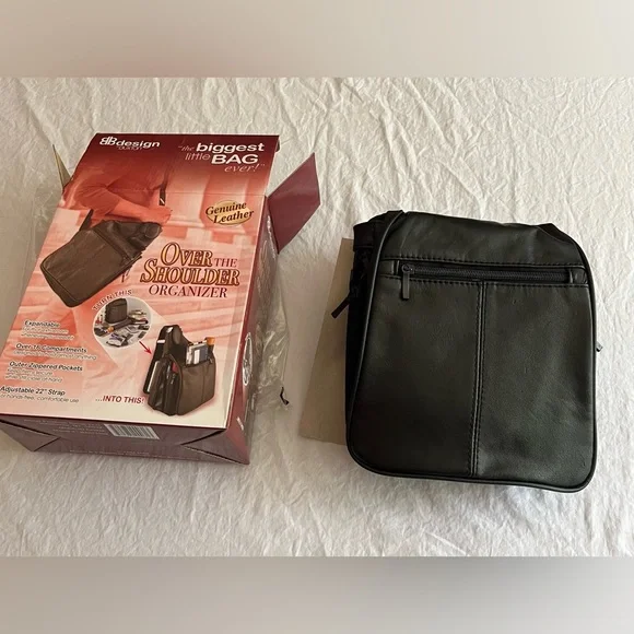 Buxton Black Leather Crossbody Unisex Over the Shoulder Organizer Bag NIB - Picture 2 of 7